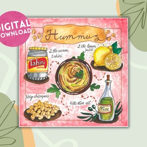 Hummus Rezept Illustration: Hummus Poster (Digitaler Download)