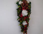 Christmas teardrop swag, Christmas door swag, hydrangea and fruit swag, Christmas wreath, Front door swag, Pine and fruit swag, large swag