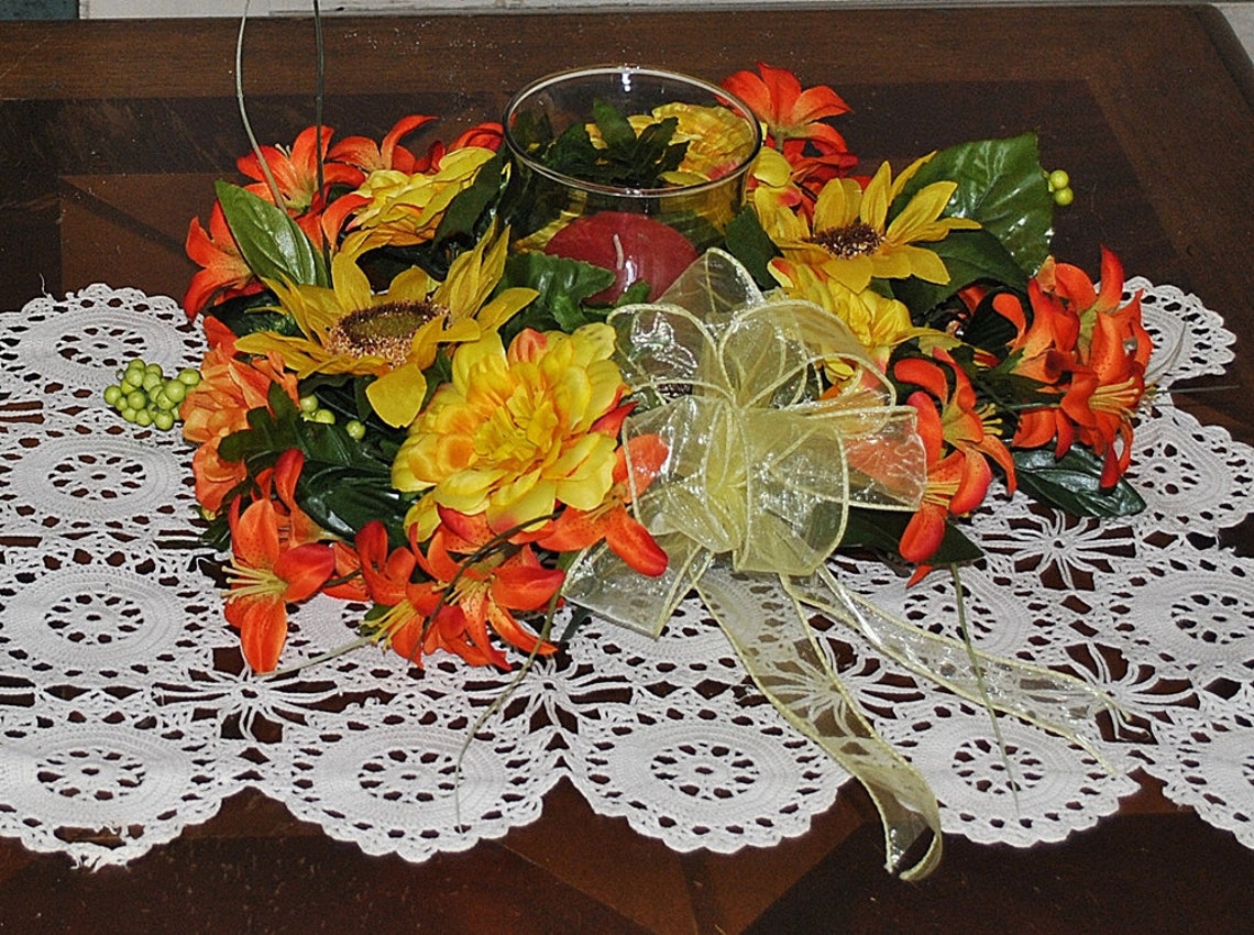 Sunflower and zinnia candle ring yellow and orange candle | Etsy