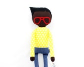 POUPEE Manu Le Garçon peau noir lunettes fait main