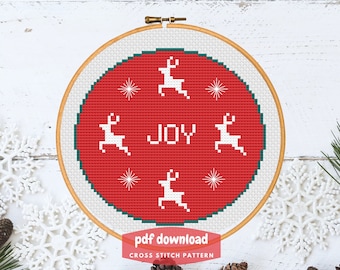 Christmas Joy Reindeer Cross Stitch Pattern (PDF Download)