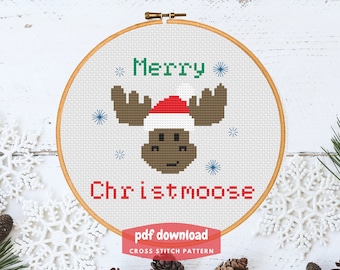 Merry Christmoose Cross Stitch Pattern: Holiday Moose (PDF Download)