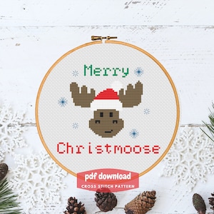 Cross stitch pattern Merry Christmoose, Merry Moose, counted cross stitch, instant download PDF