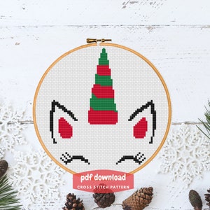 Cross stitch pattern Holiday Unicorn, Christmas counted cross stitch, instant download PDF