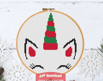 Holiday Unicorn Cross Stitch Pattern: Christmas Design (PDF)