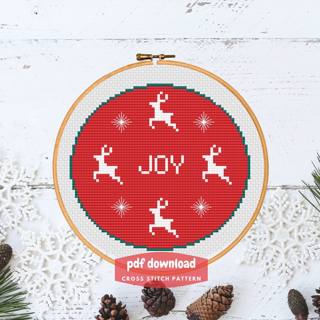 Christmas Joy Reindeer Cross Stitch Pattern (PDF Download) - Etsy