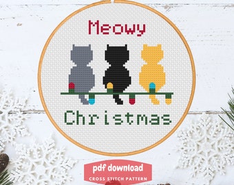 Christmas Cat Cross Stitch Pattern: Meowy Christmas (PDF)