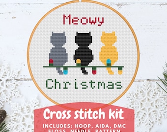 Christmas Cat Cross Stitch Kit: Meowy Christmas Pattern