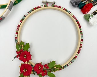 Christmas Flower Fabric Wrapped Embroidery Hoop