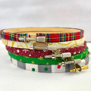 Decorative Wrapped Embroidery Hoops. Christmas Holiday Frames for Embroidery Cross stitch.