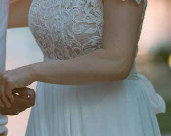 Lace wedding dress ivory open back