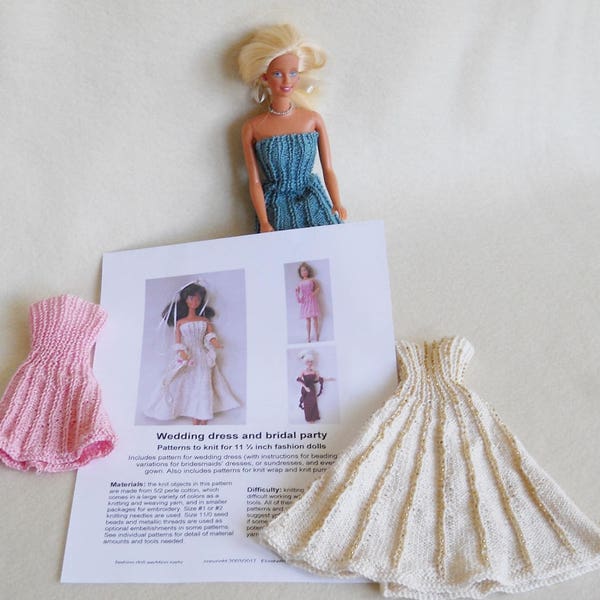 modèle de tricot pour la robe de mariée de poupée barbie et la fête nuptiale