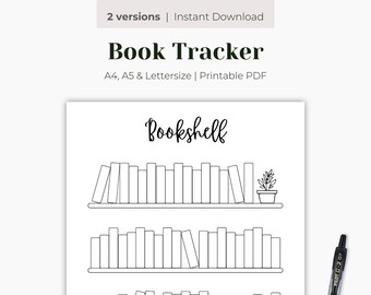 Bookshelf Printable Planner Template, Booktracker, Books to Read, Reading Log, Bullet Journal, A4, A5, Letter, Instant Download PDF