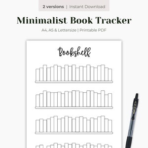 Planificador imprimible de estantería minimalista con libros verticales, rastreador de libros sencillos para leer, plantilla de registro de lectura limpia, página de diario de viñetas