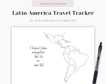 Latin America Travel Tracker Printable, Map of Latin America Template, LATAM Map Download, Bullet Journal, Planner, Instant Download