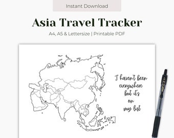 Asia Travel Tracker Printable, Map of Asia Template, Asia Map Download, Country Tracker, Bullet Journal, Planner, Instant Download