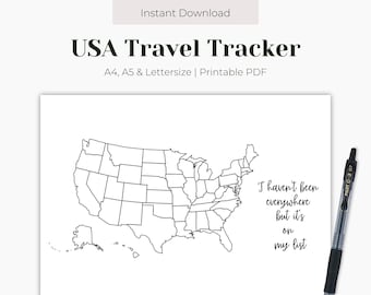 USA Travel Tracker Printable, Map of United States of America, USA Map Template, State Tracker, Bullet Journal, Planner, Instant Download