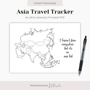 Asia Travel Tracker Printable, Map of Asia Template, Asia Map Download, Country Tracker, Bullet Journal, Planner, Instant Download