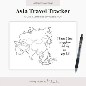 Asia Travel Tracker Printable, Map of Asia Template, Asia Map Download, Country Tracker, Bullet Journal, Planner, Instant Download image 1