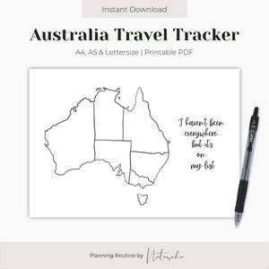 Australien Travel Tracker zum Ausdrucken, Karte von Australien, Bullet Journal, Planer, Sofort Download