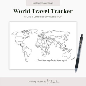 World Travel Tracker Imprimable, Modèle de carte du monde, Téléchargement de la carte du monde, Country Tracker, Bullet Journal, Planificateur, Téléchargement instantané