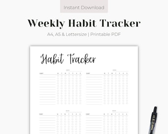 Weekly Habit Tracker Printable, Habit Tracker Template, Routine Tracker, Weekly Habit Challenge, Bullet Journal Planner, Instant Download