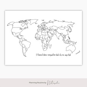 World Travel Tracker Printable, Map of the World Template, World Map Download, Country Tracker, Bullet Journal, Planner, Instant Download image 2