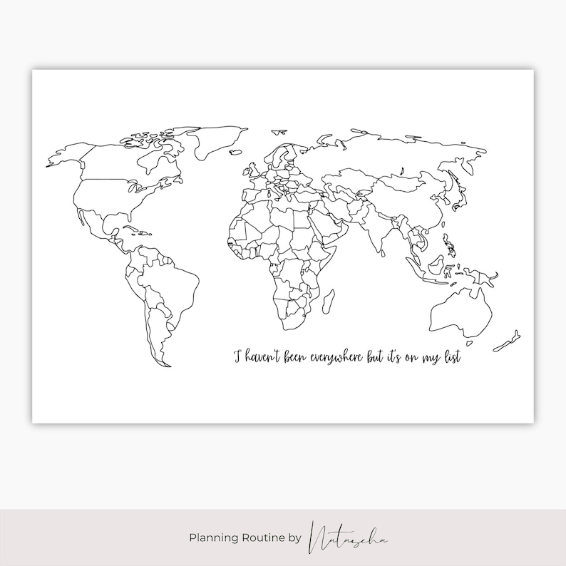 World Travel Tracker Printable, Map of the World Template, World Map Download, Country Tracker, Bullet Journal, Planner, Instant Download image 2
