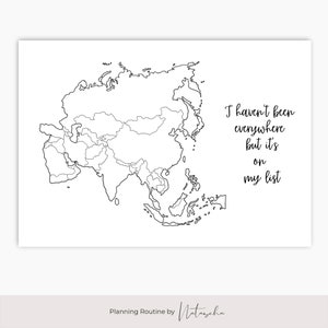 Asia Travel Tracker Printable, Map of Asia Template, Asia Map Download, Country Tracker, Bullet Journal, Planner, Instant Download image 2