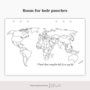 World Travel Tracker Printable, Map of the World Template, World Map Download, Country Tracker, Bullet Journal, Planner, Instant Download image 3