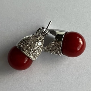 Silber Ohrringe Dame in Rot - Rote Ohrringe - Markasit Ohrringe - Zirkon Ohrringe - Markasit Schmuck - Koralle Ohrringe - Geschenk Idee für Sie