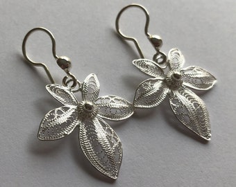 Silver Earrings Orchids - Filigree Earrings - Filigree Jewelry - Women Earrings - Flower Earrings - Silver Dangle Earrings - Handmade