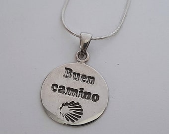 Silver Pendant Buen Camino - Pilgrims Necklace - Pilgrim Amulet - Camino de Santiago Jewelry - St Jacobs Way - Silver Pendant with Chain