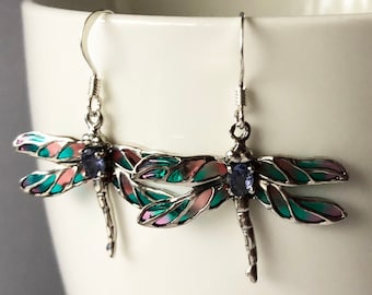 Dragonfly Earrings Libelula Campoamor - Dragonfly Jewelry - Sterling Silver Earrings - Stained Glass Earrings - Gift Idea for Her