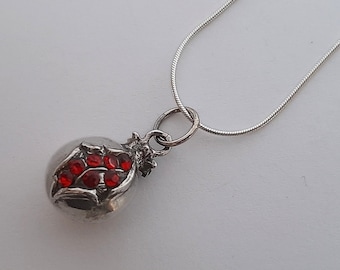 Silver Pomegranate Pendant Granadino - Pomegranate Necklace - Sterling Silver Pendant - Red Stone Pendant - Fruit Jewelry - Gift Idea