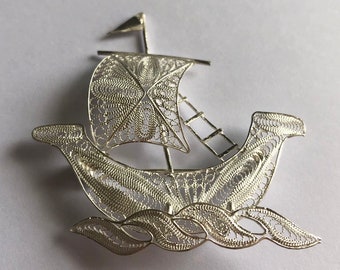 Silver Ship Brooch Barco Light - Ship Jewelry - Transportation Jewelry - Handmade Silver Jewelry - Silver Art - Pirate Jewelry - Gift Idea