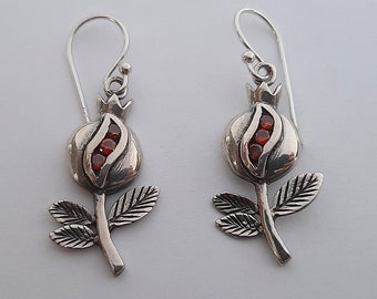 Pomegranate Earrings Granada III New Design - Sterling Silver Earrings - Zircon Earrings - Symbol of Abundance - Red Earrings - Gift Idea