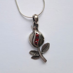 Silver Pomegranate Pendant Granada New Design - Pomegranate Necklace - Sterling Silver Pendant - Red Stone - Valentine Gift Idea for Her