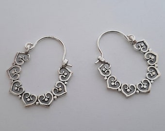 Silver Hoop Earrings Aro Boho Corazones - Boho Earrings - Boho Jewelry - Silver Jewelry - Silver Hoops - Boho Hoops - Gift Idea for Her