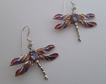 Dragonfly Earrings Libelula Violeta II - Stained Glass Enamel Earrings - Dragonfly Jewelry - Sterling Silver Earrings - Gift Idea for Her