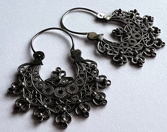 Silver Hoop Earrings Salmantino IV - Filigree Earrings - Sterling Silver Earrings - Boho Earrings - Gypsy Earrings - Handmade Earrings