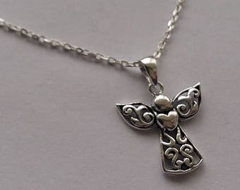 Colgante de ángel Corazón - Colgante de plata de ley - Collar de ángel - Joyería de ángel - Regalo de ángel