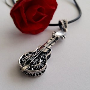 Guitar Necklace Guitar Pendant La Guitarra Española Sterling Silver Pendant Filigree Jewelry Flamenco Guitar Music Necklace image 7