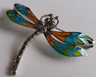 Dragonfly broche Libelula Naranja - glas-in-lood broche - Dragonfly sieraden - Sterling zilveren broche - Marcasiet sieraden - cadeau voor haar