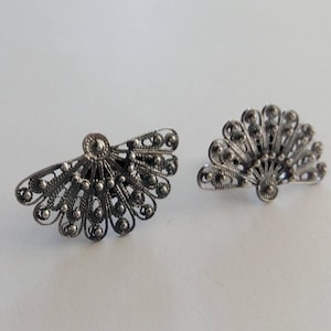 Fan Earrings Abanico Oscuro Filigree Jewelry Sterling Silver
