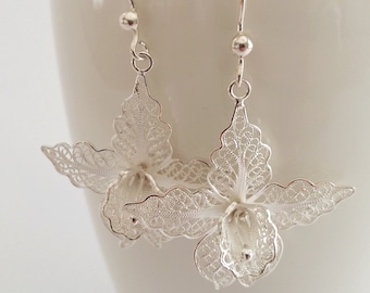 Orchid Earrings - Filigree Jewelry - Sterling Silver Earrings - Beautiful Earrings - Flower Earrings - Dangle Earrings - Romantic Earrings