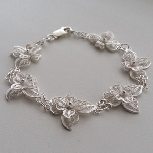 Flower Bracelet - Orchid Bracelet - Filigree Jewelry - Sterling Silver Jewelry - Silver Bracelet - Flower Jewelry - Gift Idea for Her