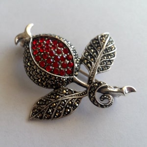 Large Pomegranate Brooch Granada Grande - Pomegranate Jewelry - Silver Jewelry - Marcasite Jewelry - Red Brooch - Gifts for Women