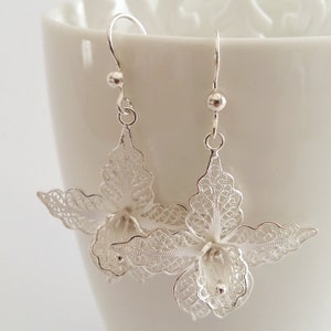 Orchid Earrings - Filigree Jewelry - Sterling Silver Earrings - Beautiful Earrings - Flower Earrings - Dangle Earrings - Romantic Earrings