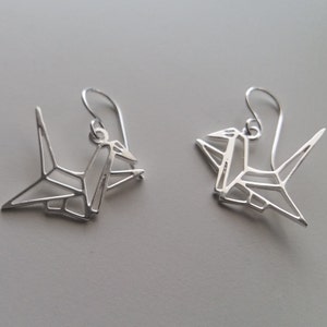 Bird Earrings - Origami Crane Earrings - Origami Jewelry - Sterling Silver Earrings - Lucky Earrings - Good Health Amulet - Gift for Her image 2